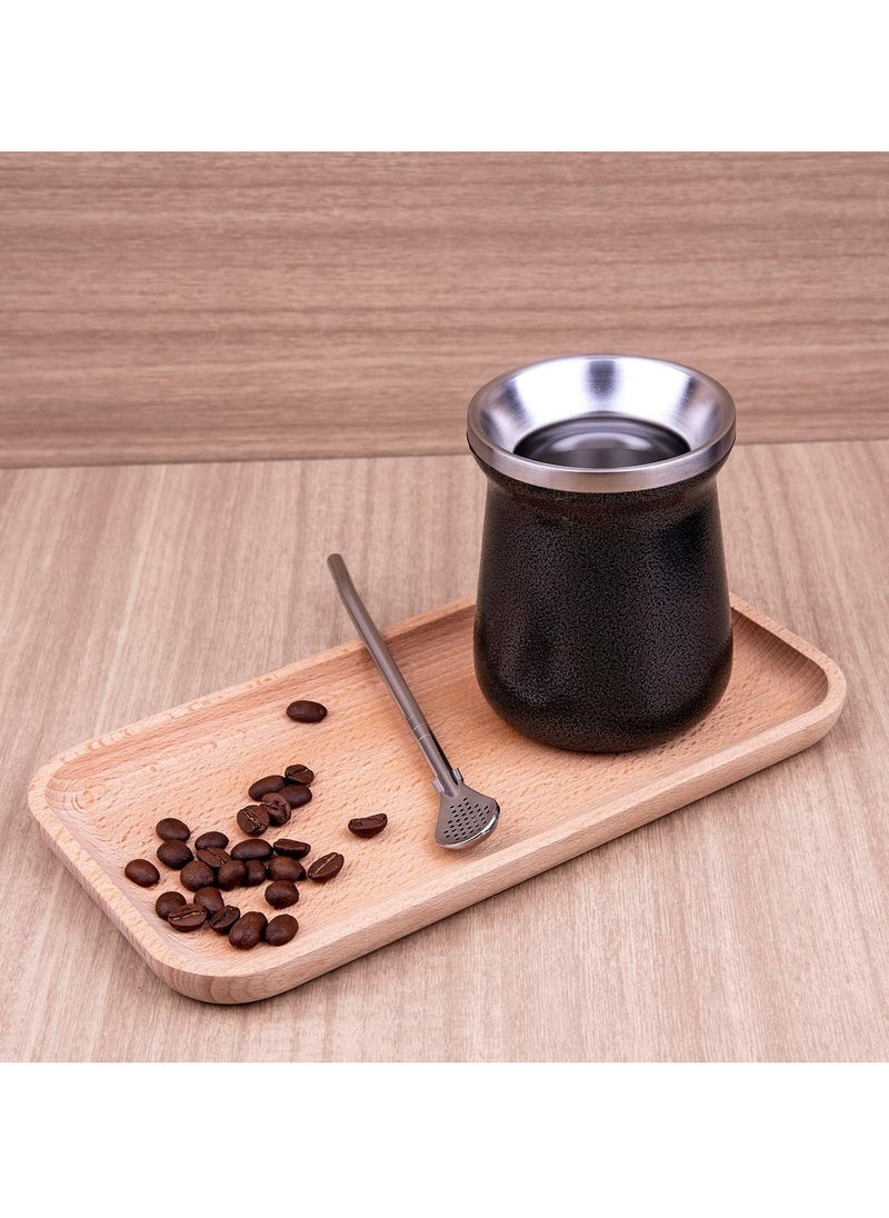 Yerba Mate Cup 8oz Black Set Stainless Steel Gourd Double Walled Tea With Bombilla Straw