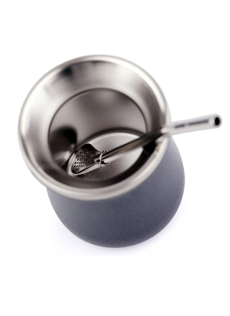 Yerba Mate Cup 8oz Black Set Stainless Steel Gourd Double Walled Tea With Bombilla Straw