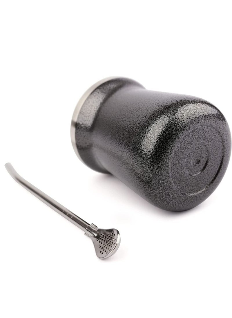 Yerba Mate Cup 8oz Black Set Stainless Steel Gourd Double Walled Tea With Bombilla Straw