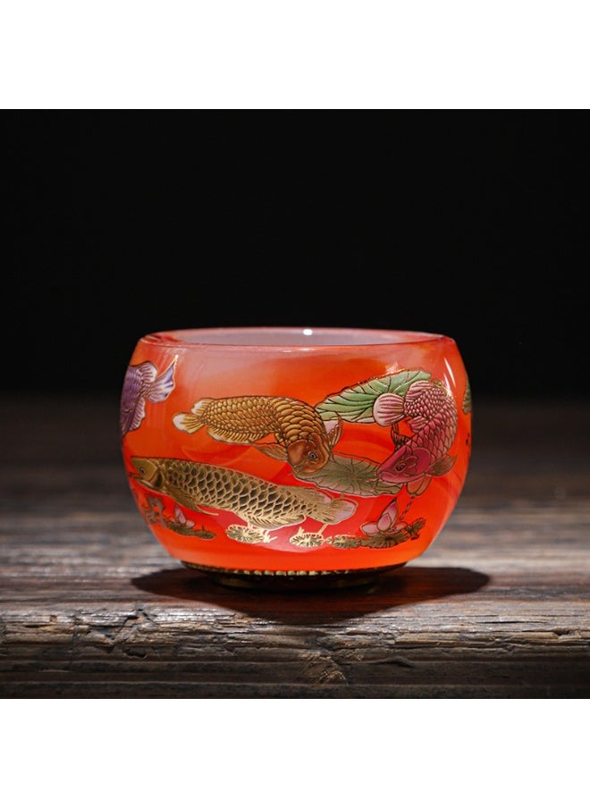Glazed Porcelain Tea Cup - Handcrafted Kung Fu Gift Set(agate red) gold bottom downwind downwind cup (agate red) gold bottom downwind downwind cup