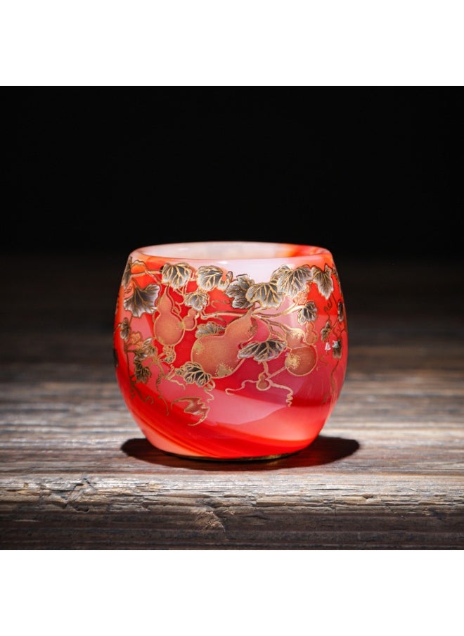 Glazed Porcelain Tea Cup - Handcrafted Kung Fu Gift Set(agate red) longevity cup (agate red) longevity cup