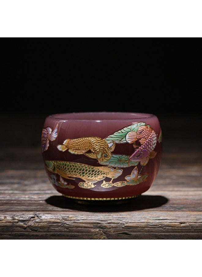 Glazed Porcelain Tea Cup - Handcrafted Kung Fu Gift Set(purple) gold bottom downwind downwind cup (purple) gold bottom downwind downwind cup