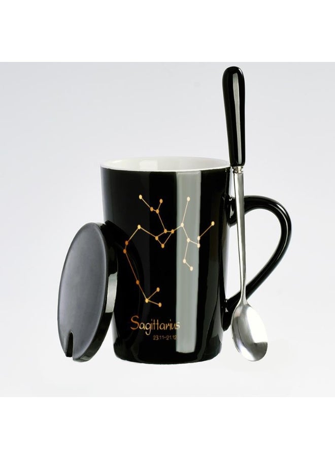 Creative Zodiac Ceramic Mug with LidSagittarius (Black) Sagittarius (Black)