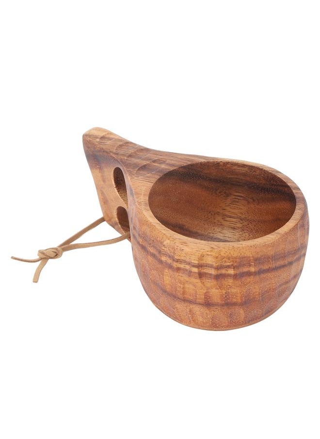 220ml Wooden Camping Cup Heat Insulation Finely Polished Coffee Mug with Handle for Outdoor Hiking Double Hole Tortoise Shell