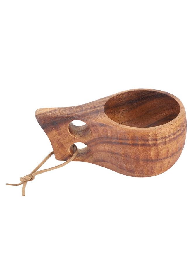 220ml Wooden Camping Cup Heat Insulation Finely Polished Coffee Mug with Handle for Outdoor Hiking Double Hole Tortoise Shell
