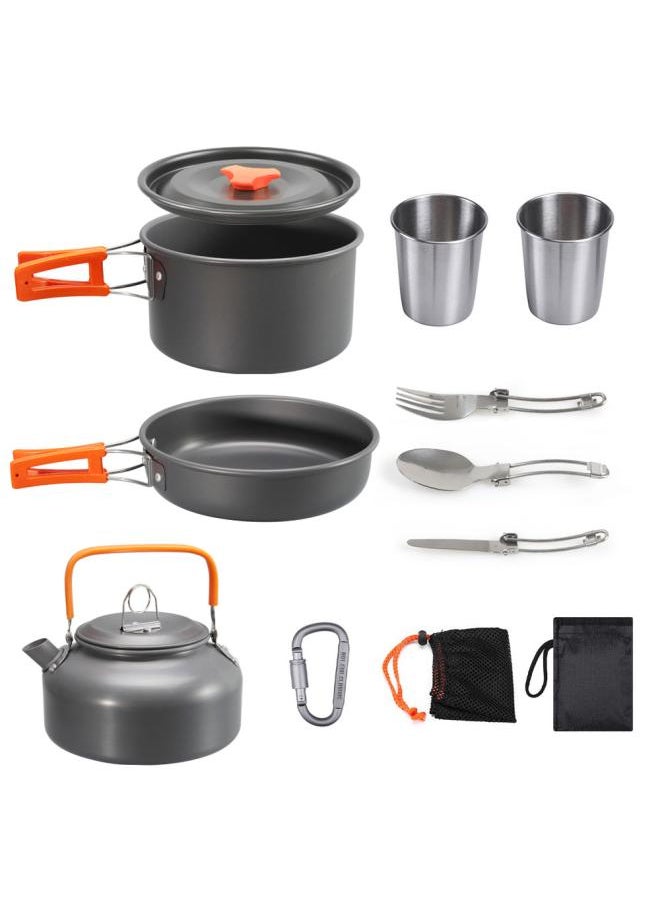 Outdoor Camping Ds-308 Sets Of Pot Teapot Tableware Stainless Steel Cup Set Combination Portable Picnic Cookware Suit