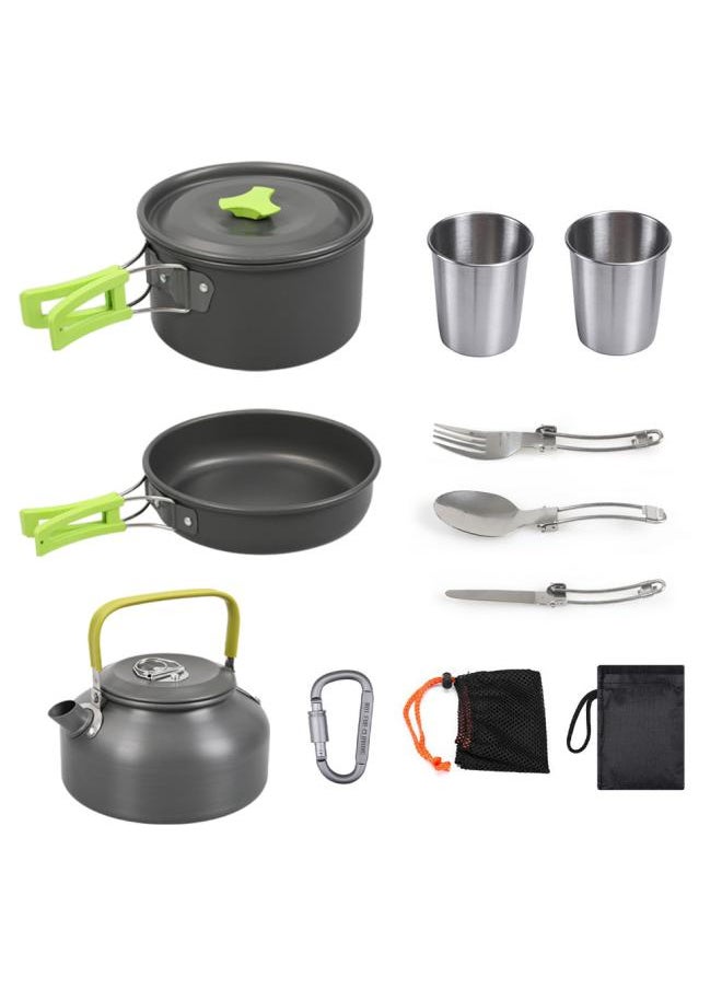 Outdoor Camping Ds-308 Sets Of Pot Teapot Tableware Stainless Steel Cup Set Combination Portable Picnic Cookware Suit