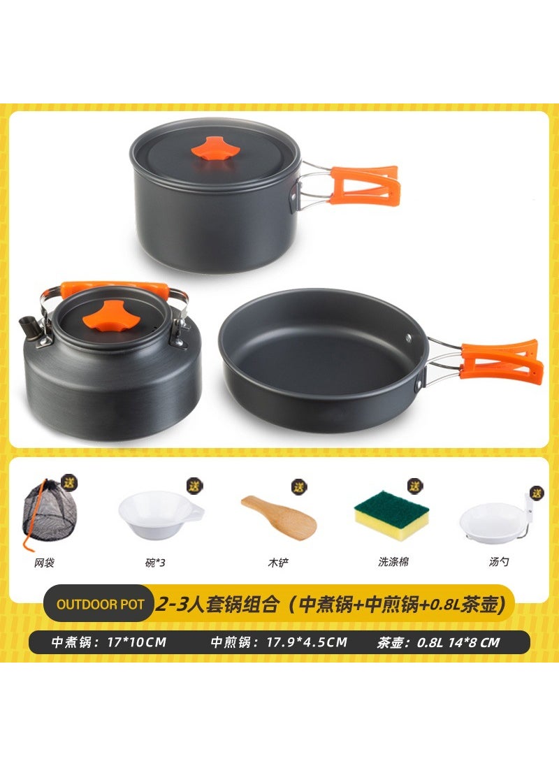 Portable Camping Cookware Set 2-3 person pot set (2 medium Pot 1 small pot + accessories)