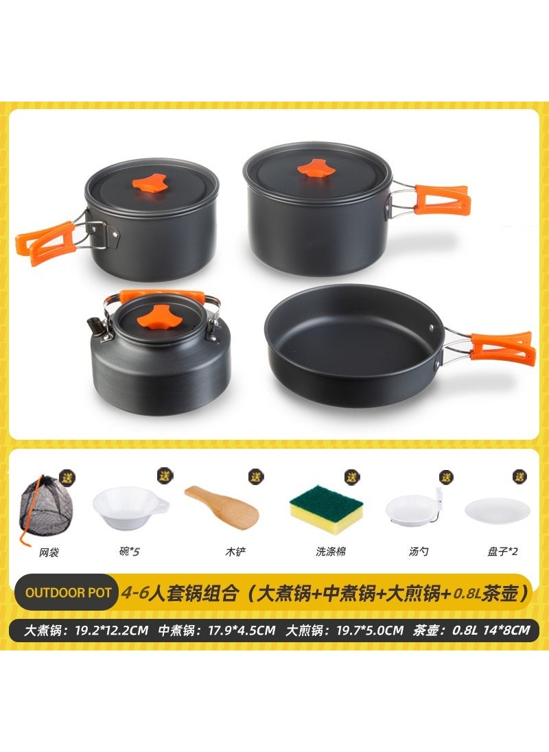 Portable Camping Cookware Set 4-6 person pot set (3 pots and 1 small pot + accessories)