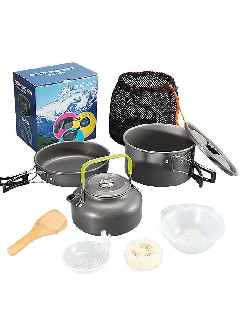 Outdoor Portable Aluminum Oxide Tea Pot Set with Accessories Camping Cooking Utensils DS-308 Combination Stove Pot Set Black handle + accessories