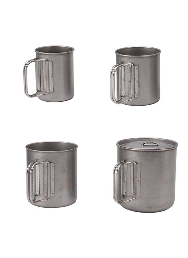4PCS Camping Mug Portable Stainless Steel Coffee Cup with Foldable Handle and Lid for Backpacking Hiking Fishing Survival Adventure