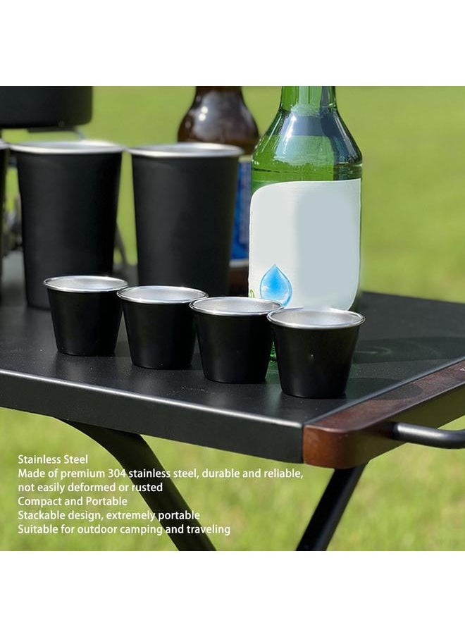 4Pcs Small Metal Cups 304 Stainless Steel Stackable Shatterproof Metal Drinking Glasses with Mesh Bag for Camping Picnic