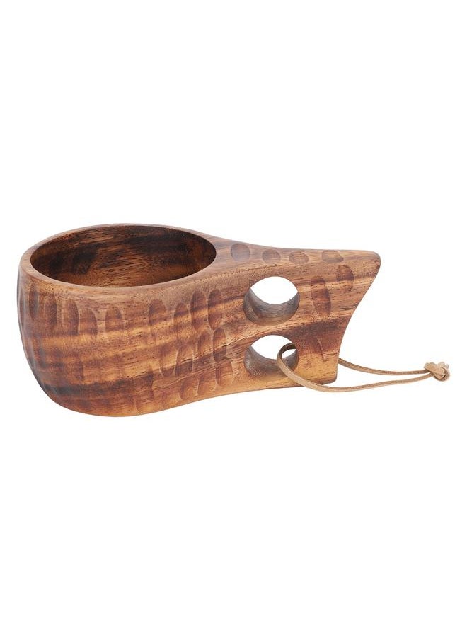 Wooden Cup Drinking Mug Nordic Style Natural Wood 2 Lanyard Hole Grooved Pattern Drinking Cup for Camping Hiking