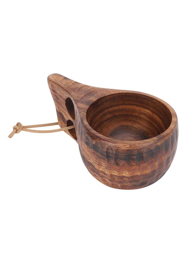 Wooden Cup Drinking Mug Nordic Style Natural Wood 2 Lanyard Hole Grooved Pattern Drinking Cup for Camping Hiking