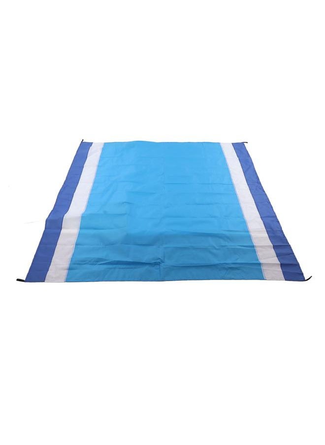 Portable Picnic Mat Waterproof Foldable Fashion Oversized Sand Prevention Beach Mat for Travel Camping Blue White Stripes and Medium Blue