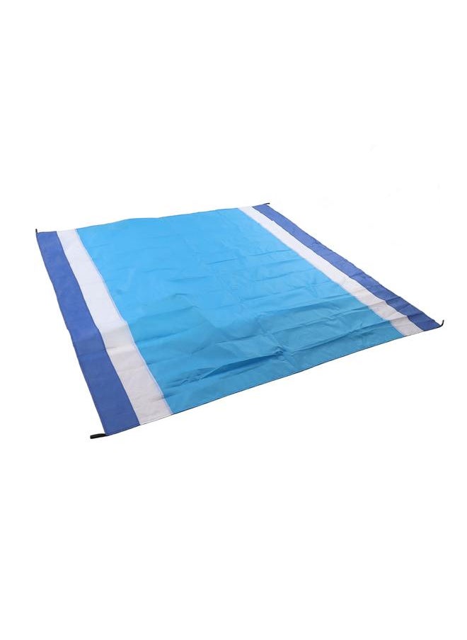 Portable Picnic Mat Waterproof Foldable Fashion Oversized Sand Prevention Beach Mat for Travel Camping Blue White Stripes and Medium Blue