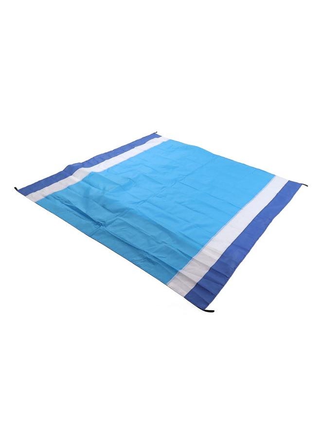 Portable Picnic Mat Waterproof Foldable Fashion Oversized Sand Prevention Beach Mat for Travel Camping Blue White Stripes and Medium Blue