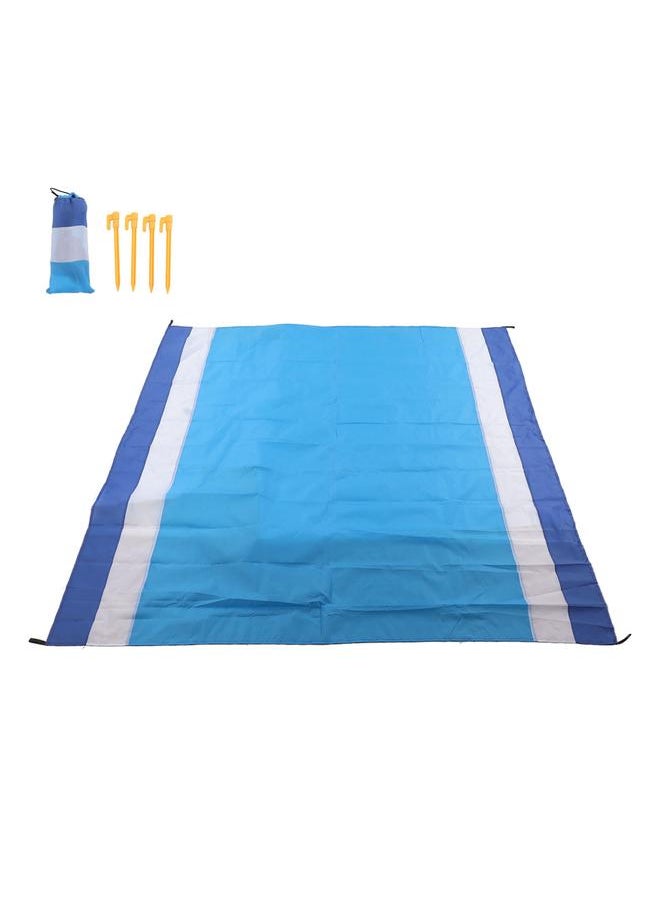 Portable Picnic Mat Waterproof Foldable Fashion Oversized Sand Prevention Beach Mat for Travel Camping Blue White Stripes and Medium Blue