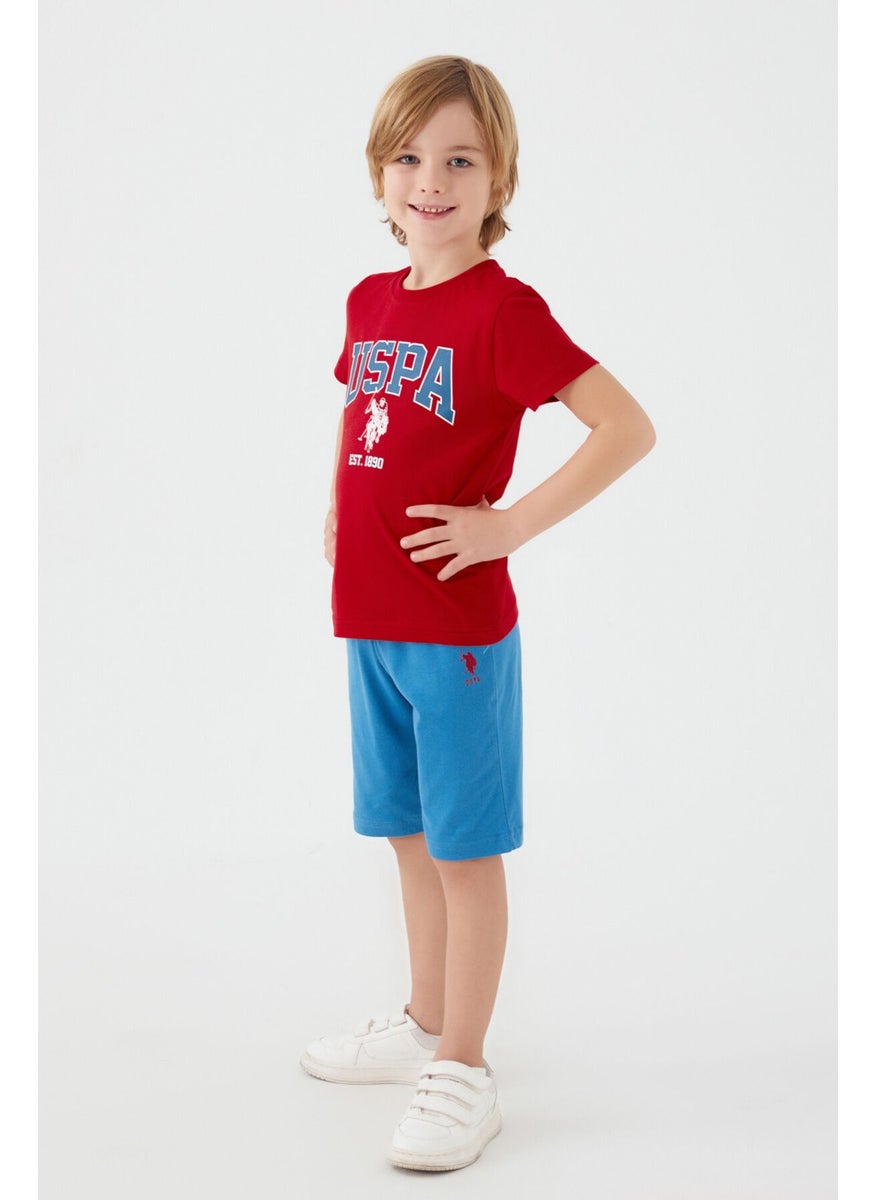 U.S. Polo Assn Light Blue Written Red Boys Bermuda Set