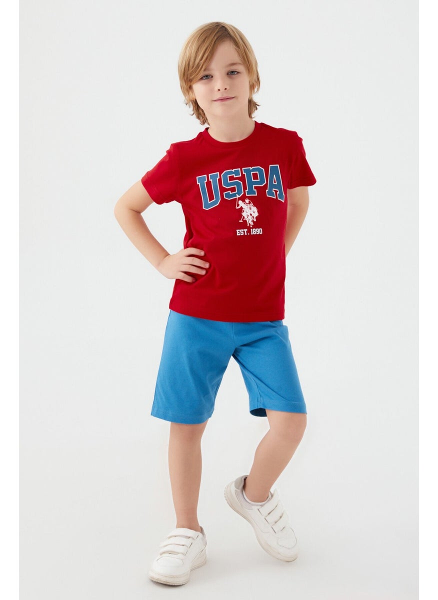 U.S. Polo Assn Light Blue Written Red Boys Bermuda Set