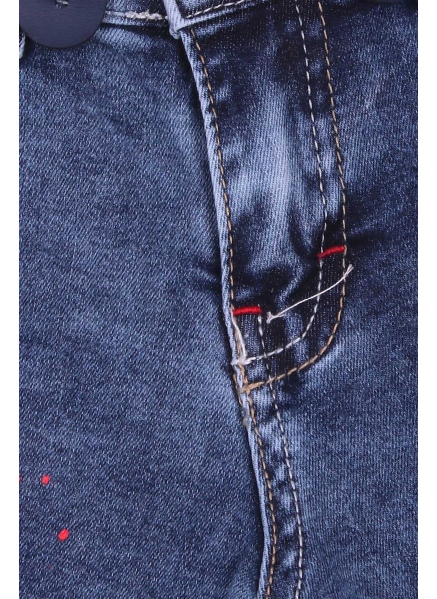 Boys Denim Shorts Hanging Paint Pattern Blue (6-12 Ages)