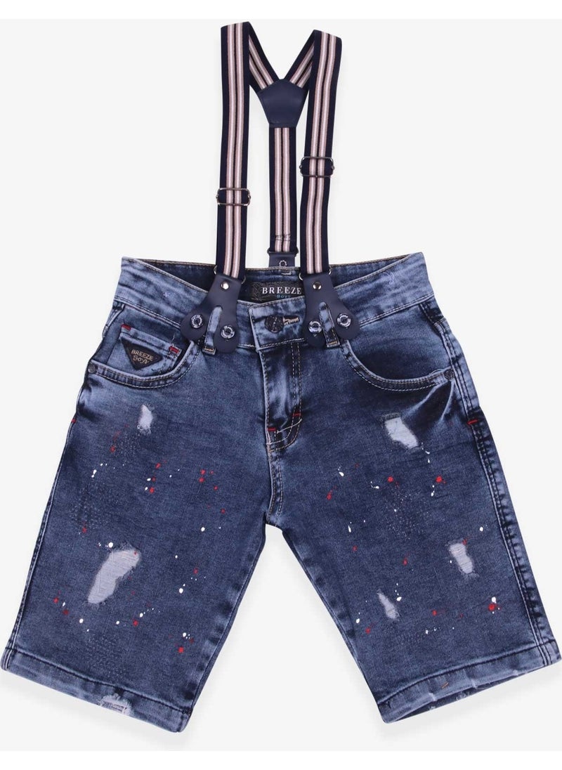 Boys Denim Shorts Hanging Paint Pattern Blue (6-12 Ages)