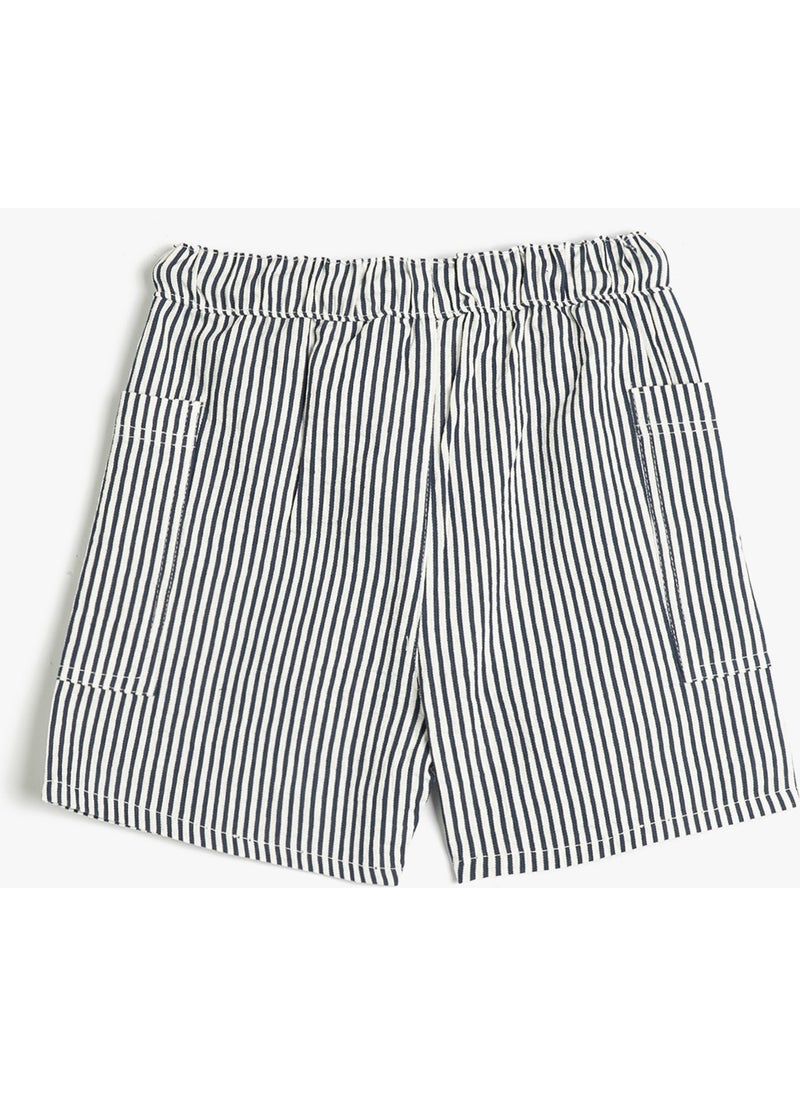 Cotton Shorts Tie Waist Elastic Pocket Cotton