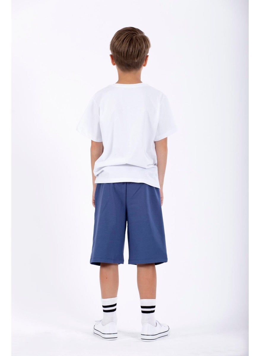 Skate Printed Indigo Color Boy's Capri
