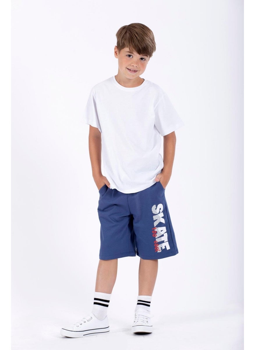 Skate Printed Indigo Color Boy's Capri