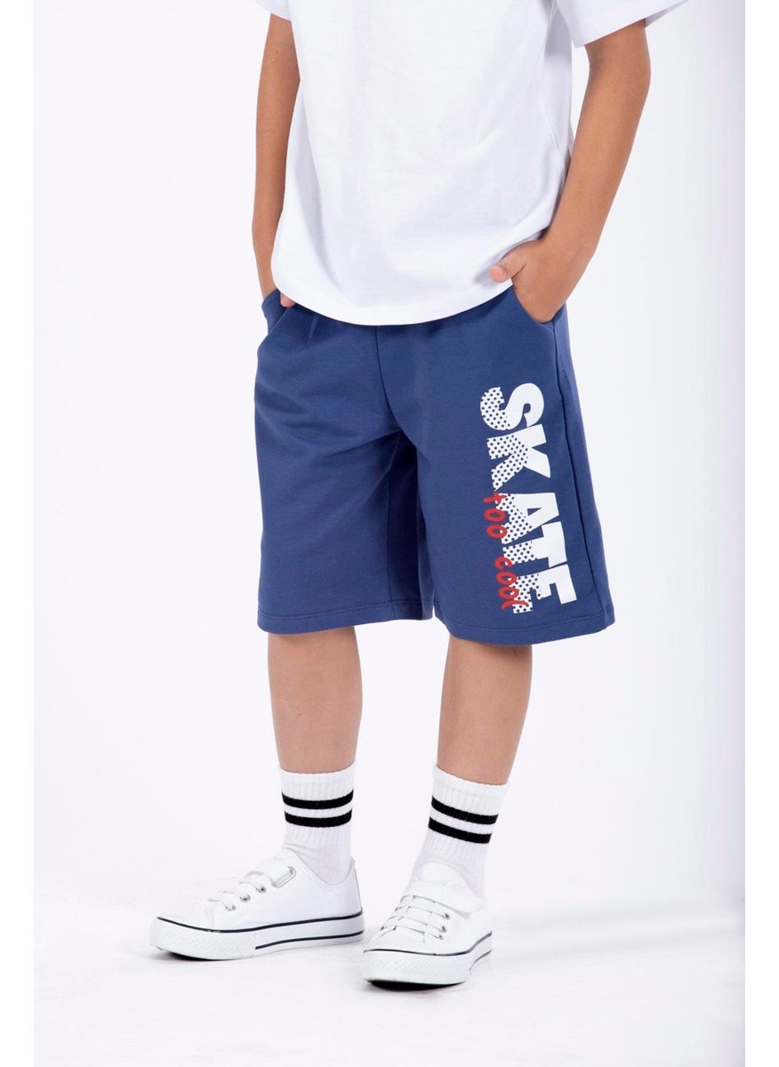 Skate Printed Indigo Color Boy's Capri