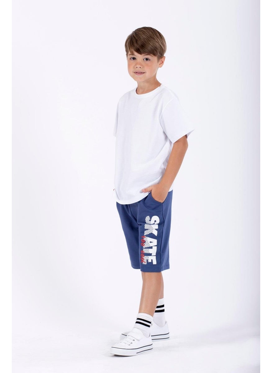 Skate Printed Indigo Color Boy's Capri
