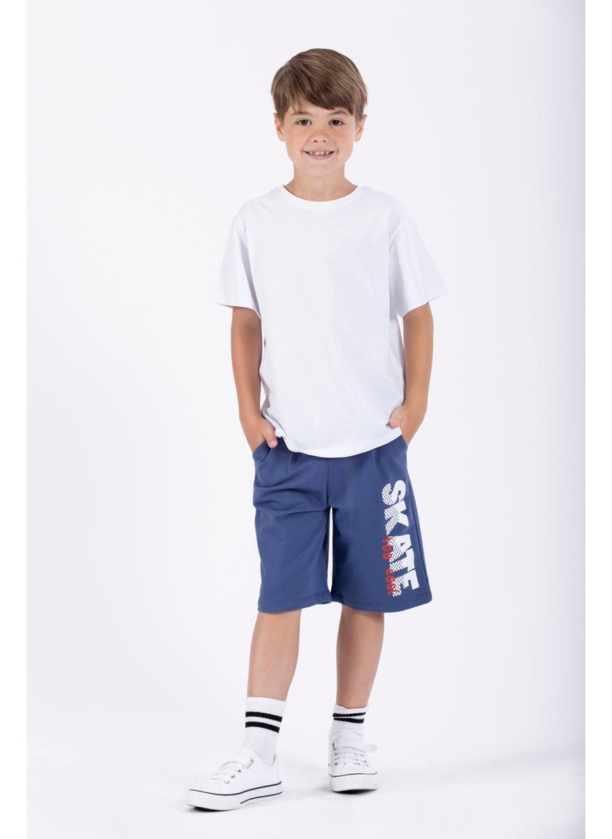 Skate Printed Indigo Color Boy's Capri
