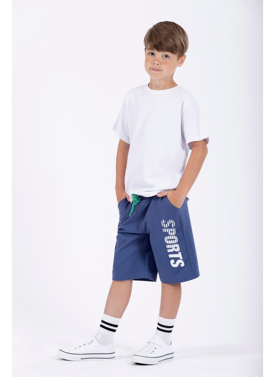 Sports Printed Indigo Color Boy's Capri