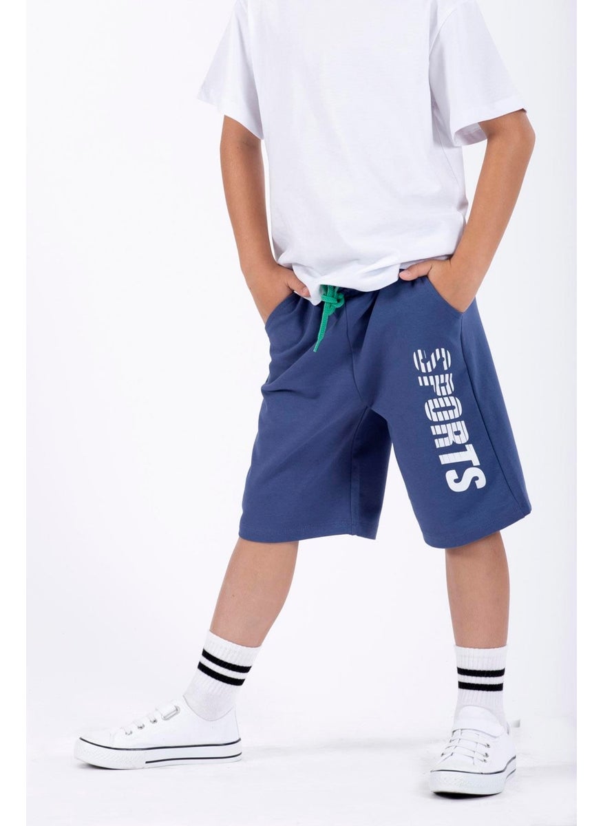 Sports Printed Indigo Color Boy's Capri
