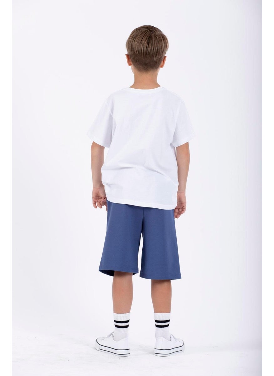 Sports Printed Indigo Color Boy's Capri