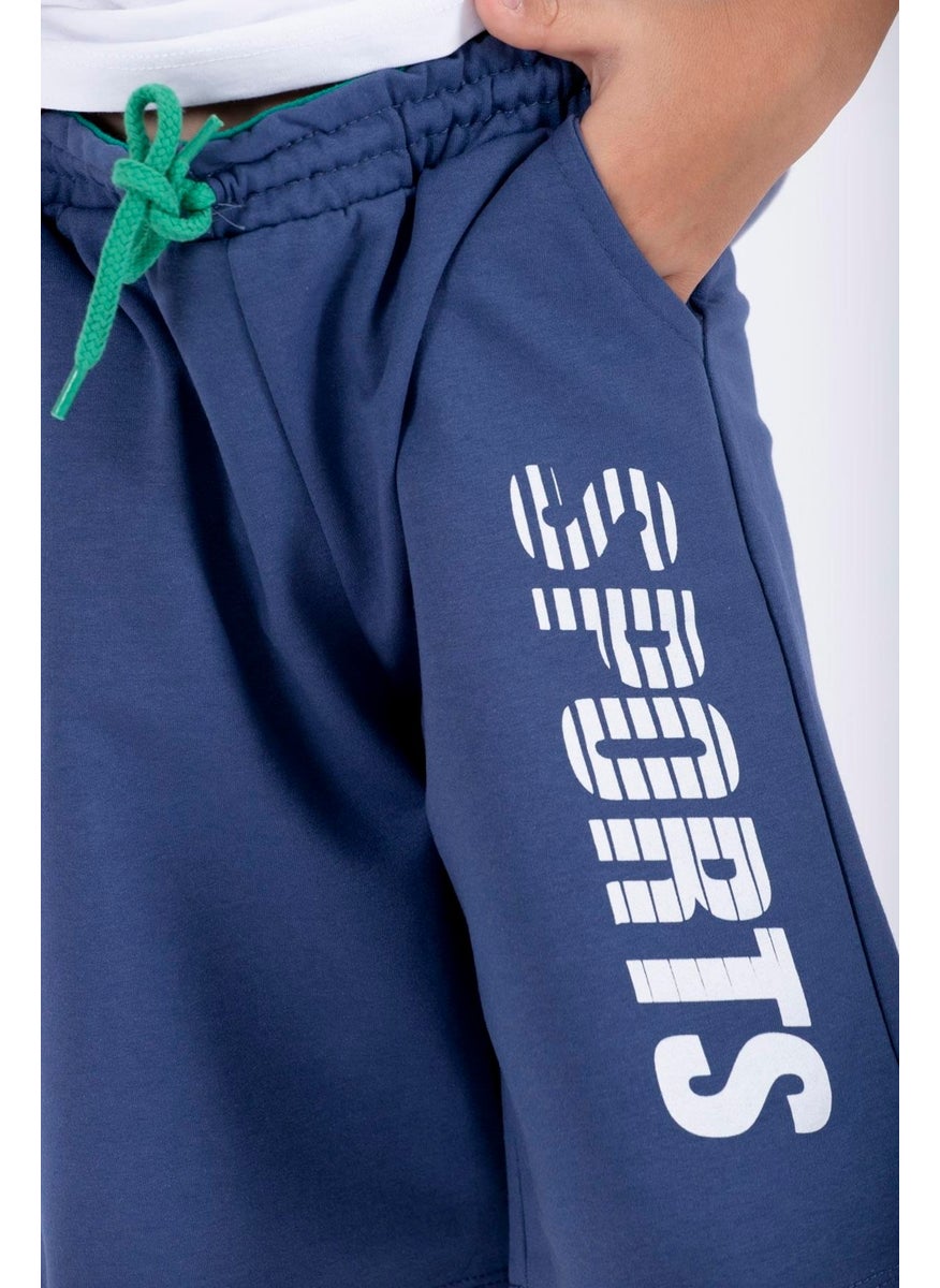 Sports Printed Indigo Color Boy's Capri