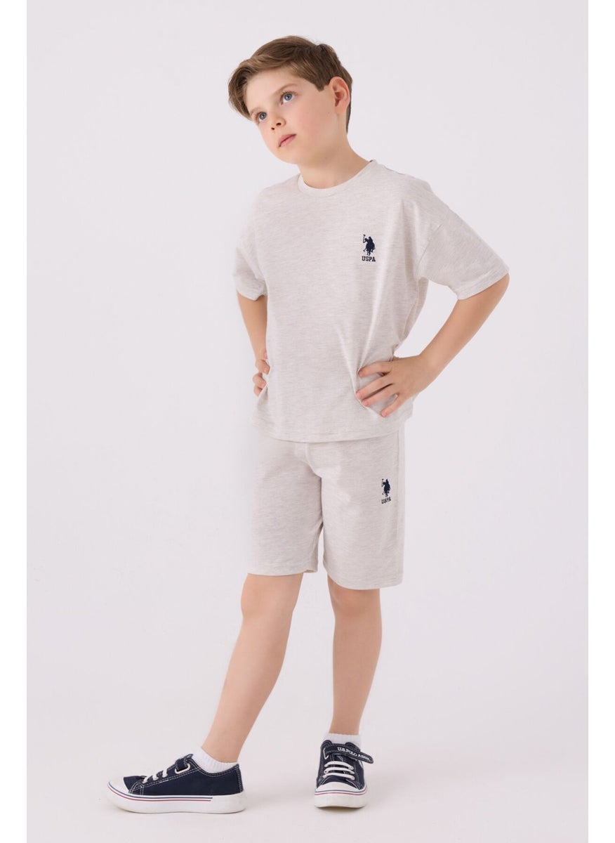 Boys Beige Melange Bermuda Set