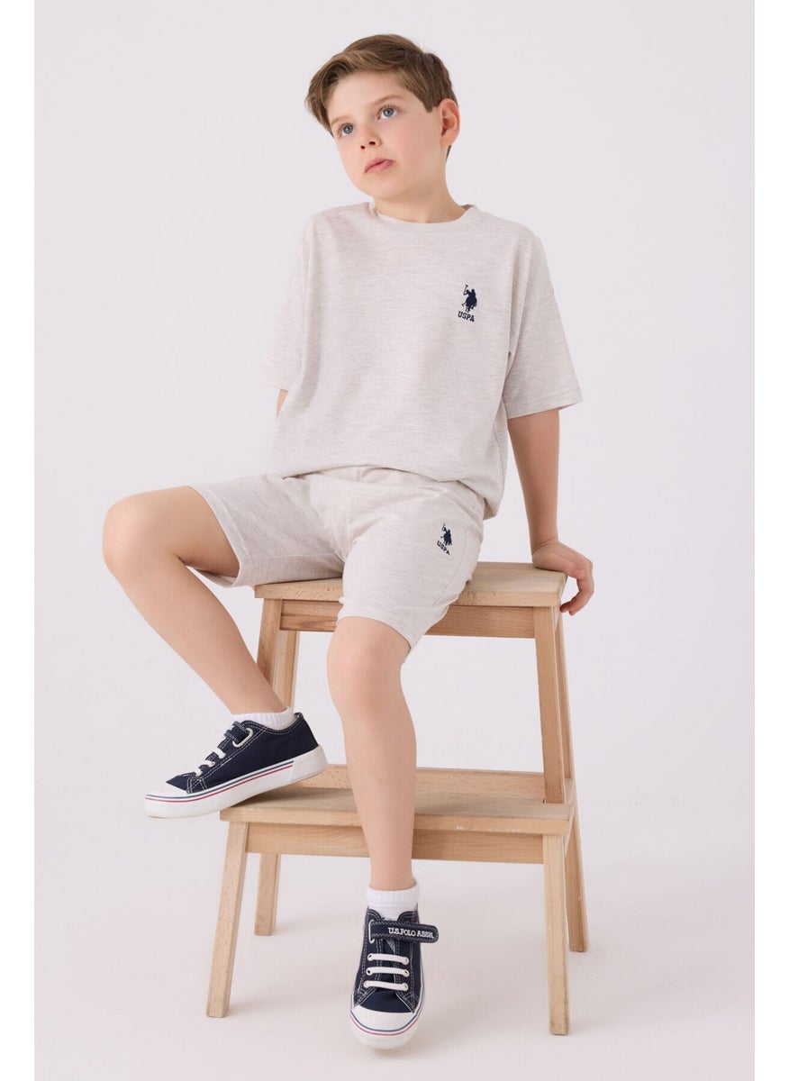 Boys Beige Melange Bermuda Set