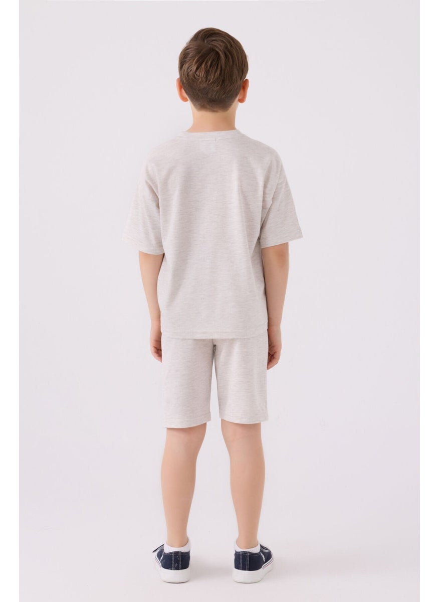 Boys Beige Melange Bermuda Set