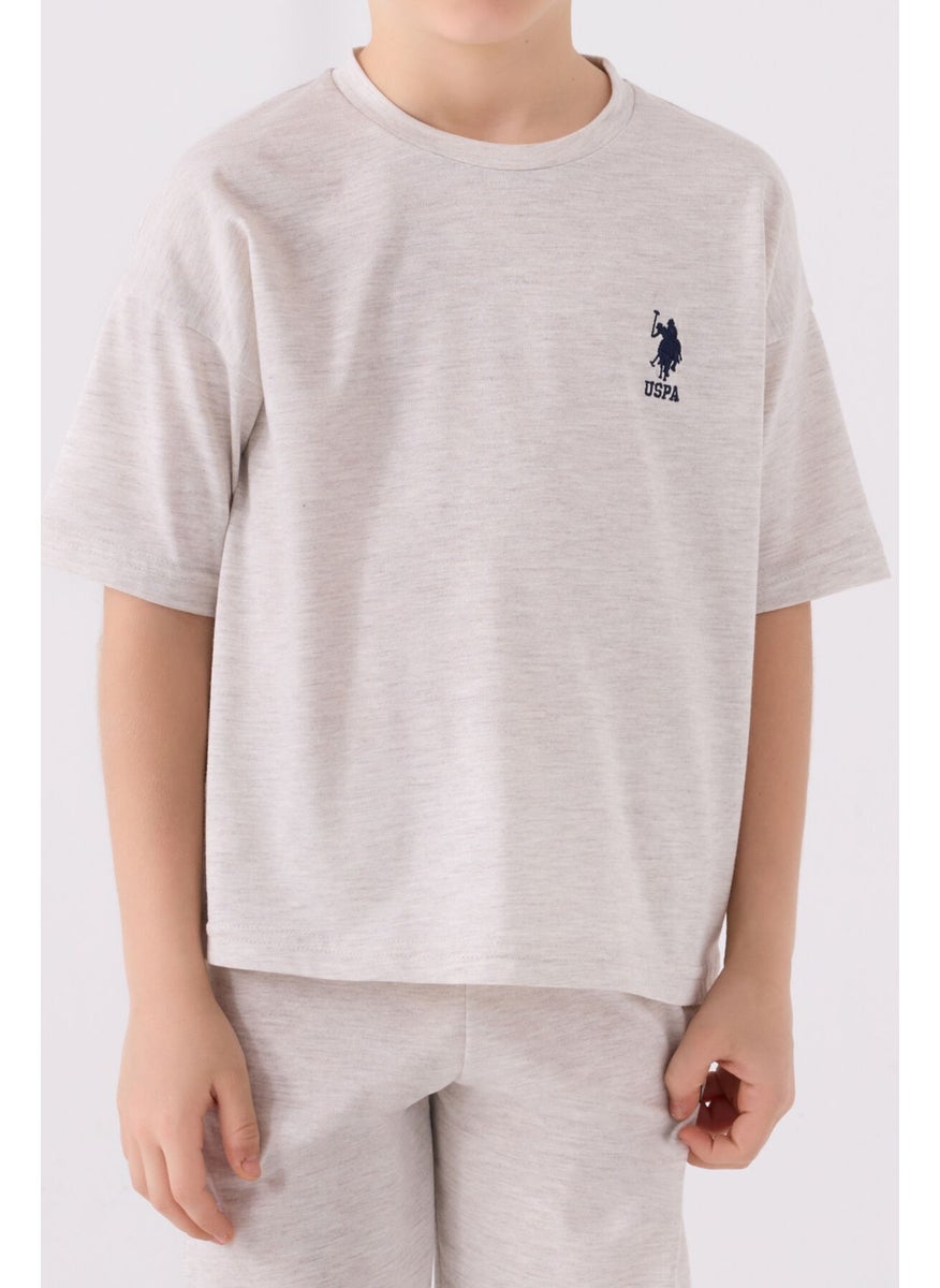 Boys Beige Melange Bermuda Set