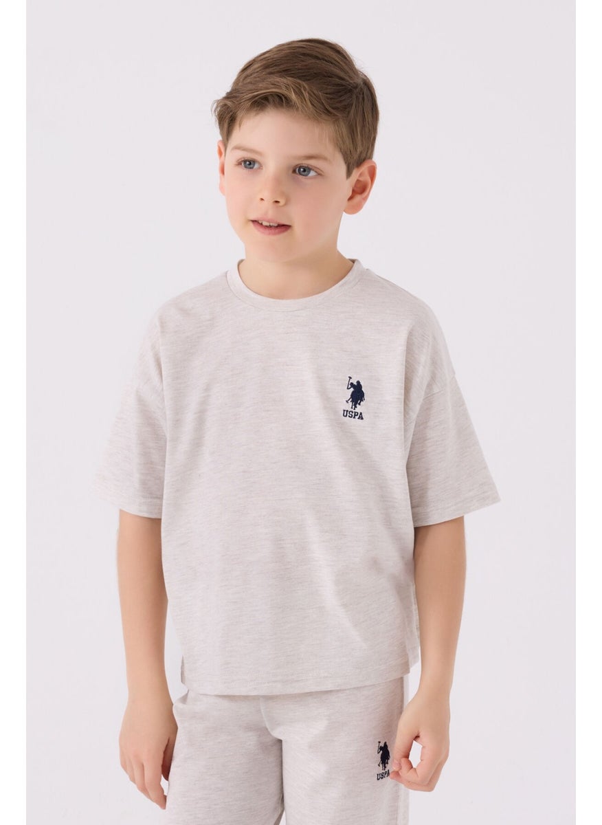 Boys Beige Melange Bermuda Set