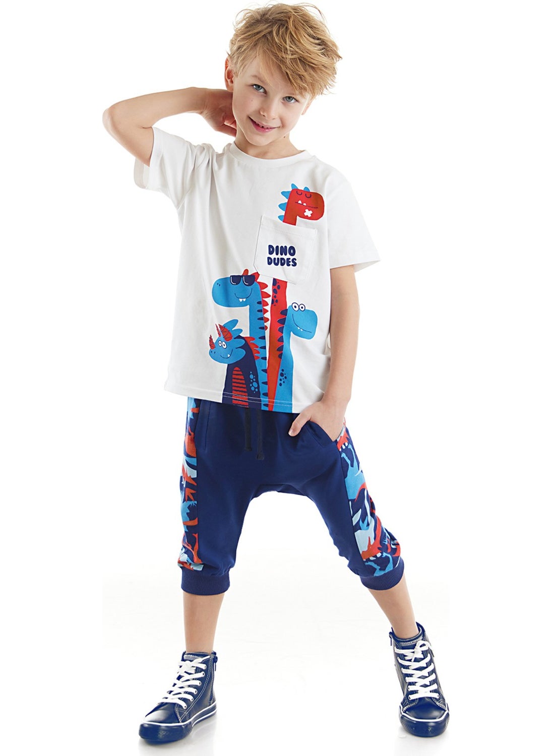 Dino Dudes Boy T-shirt Capri Shorts Set