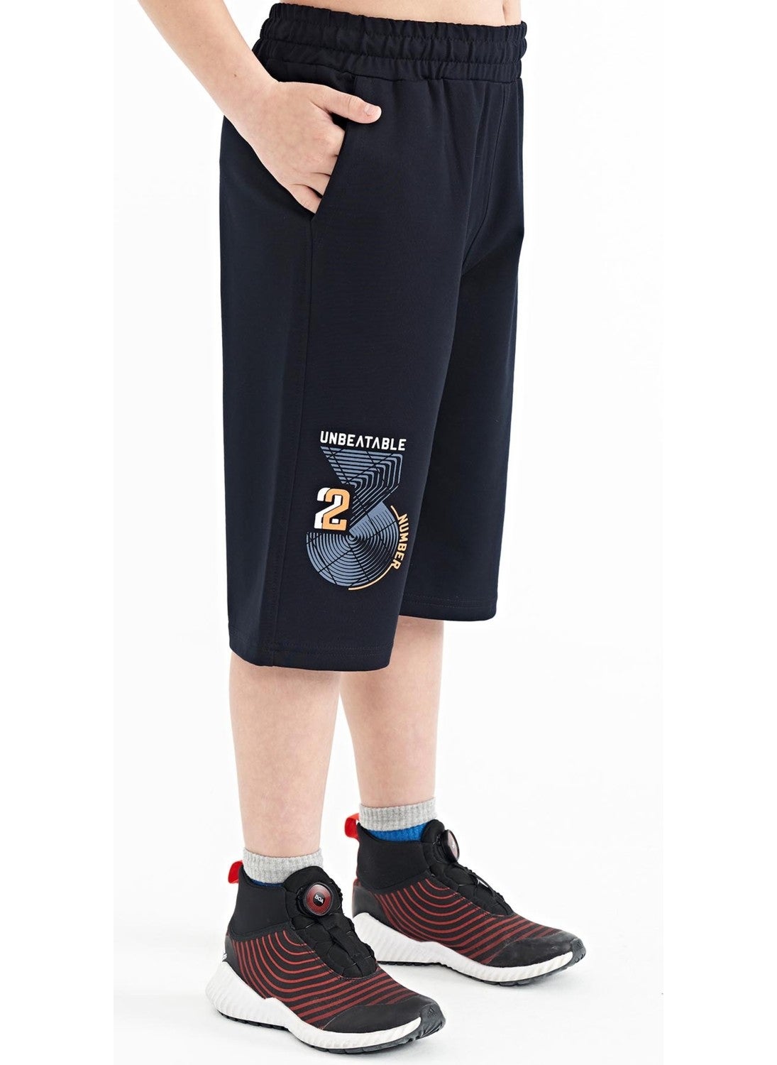 Navy Blue Printed Detailed Lace-Up Standard Pattern Boy Shorts - 11128