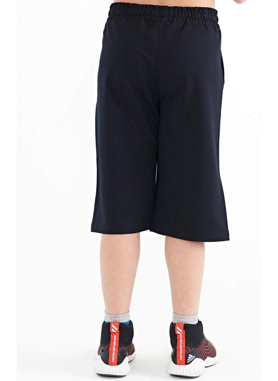 Navy Blue Printed Detailed Lace-Up Standard Pattern Boy Shorts - 11128