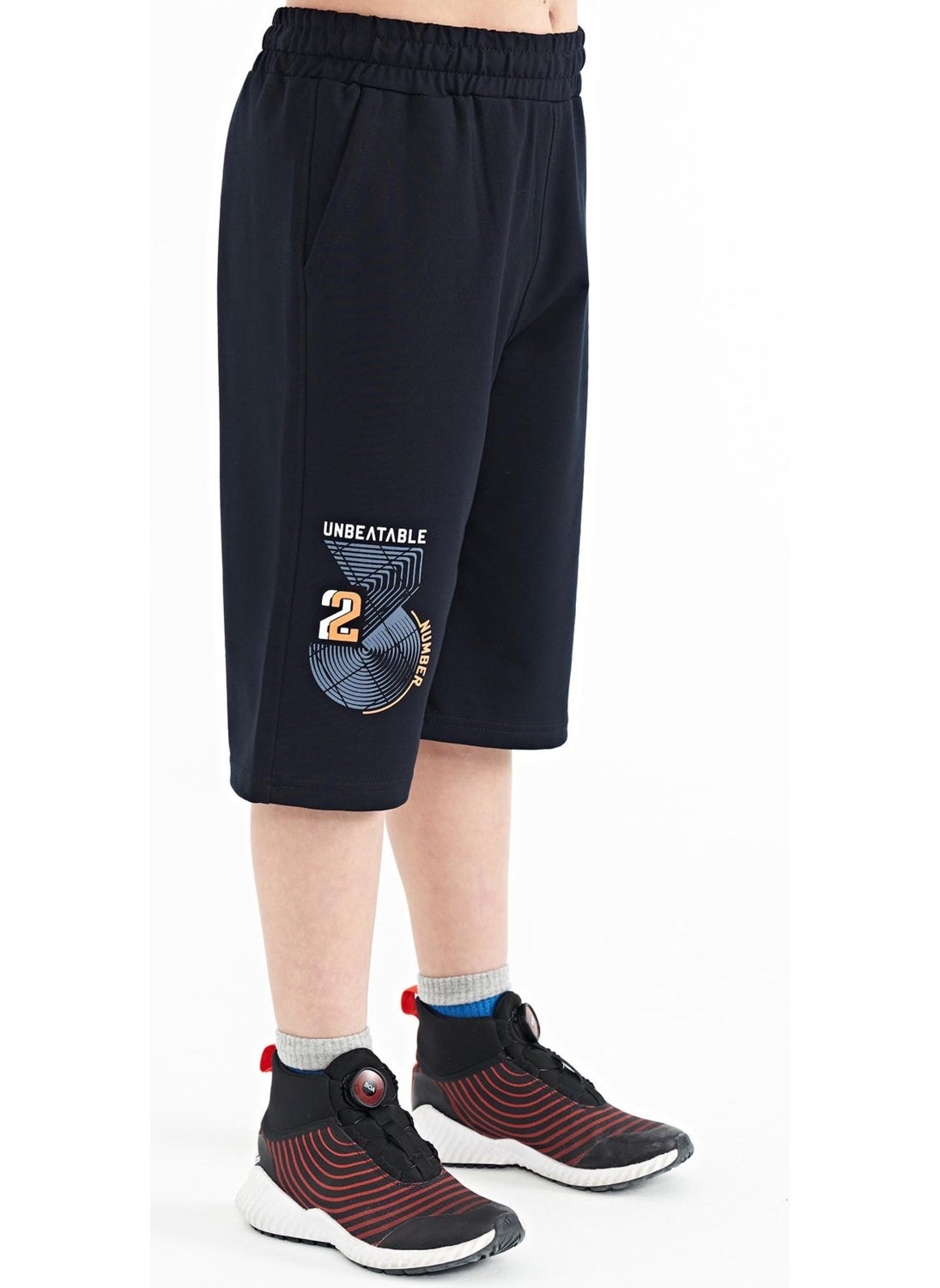 Navy Blue Printed Detailed Lace-Up Standard Pattern Boy Shorts - 11128