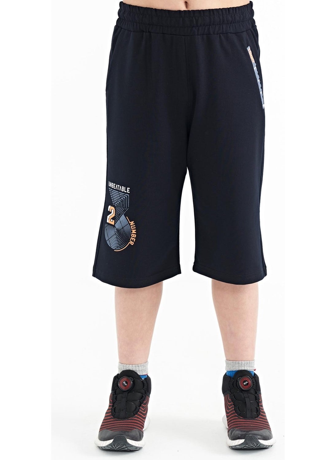Navy Blue Printed Detailed Lace-Up Standard Pattern Boy Shorts - 11128