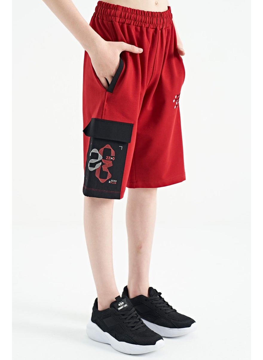 Red Side Pocket Detailed Embroidered Standard Pattern Boy Shorts - 11142