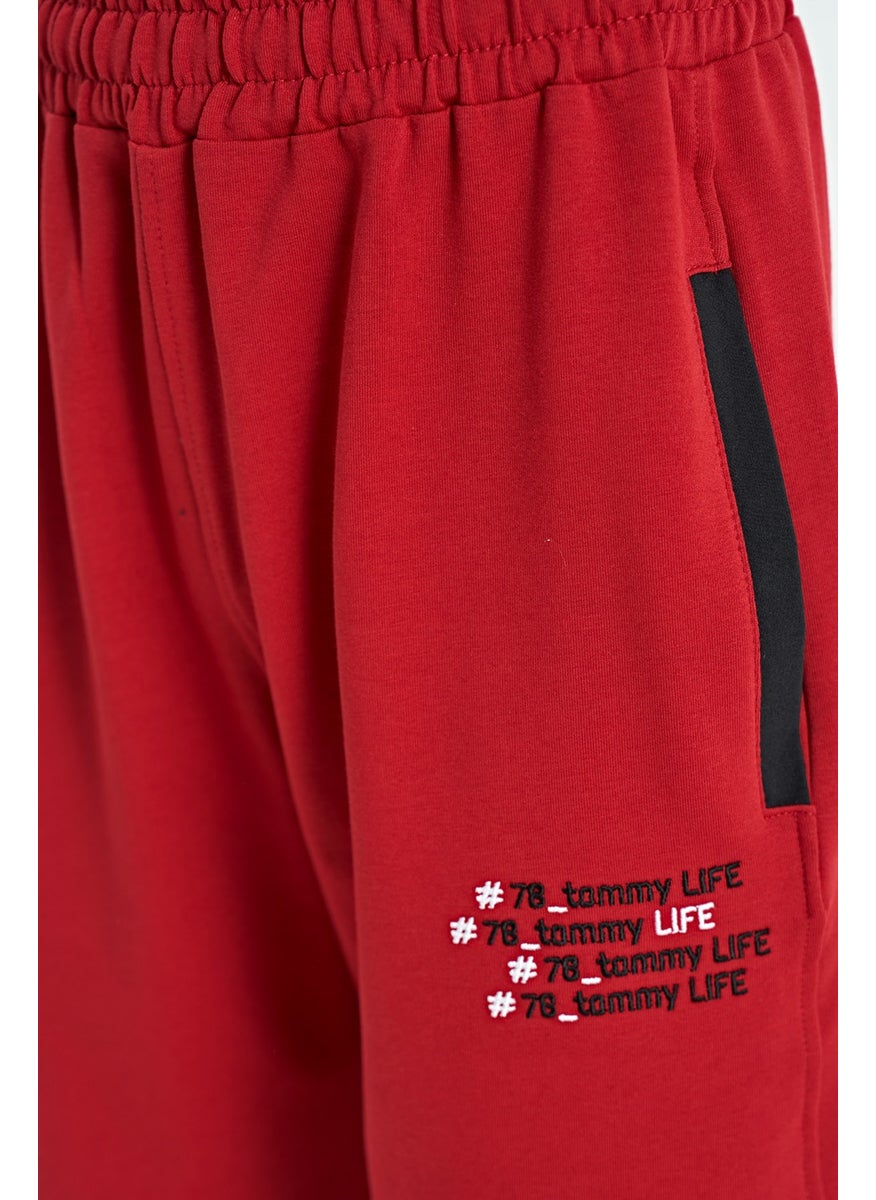 Red Side Pocket Detailed Embroidered Standard Pattern Boy Shorts - 11142