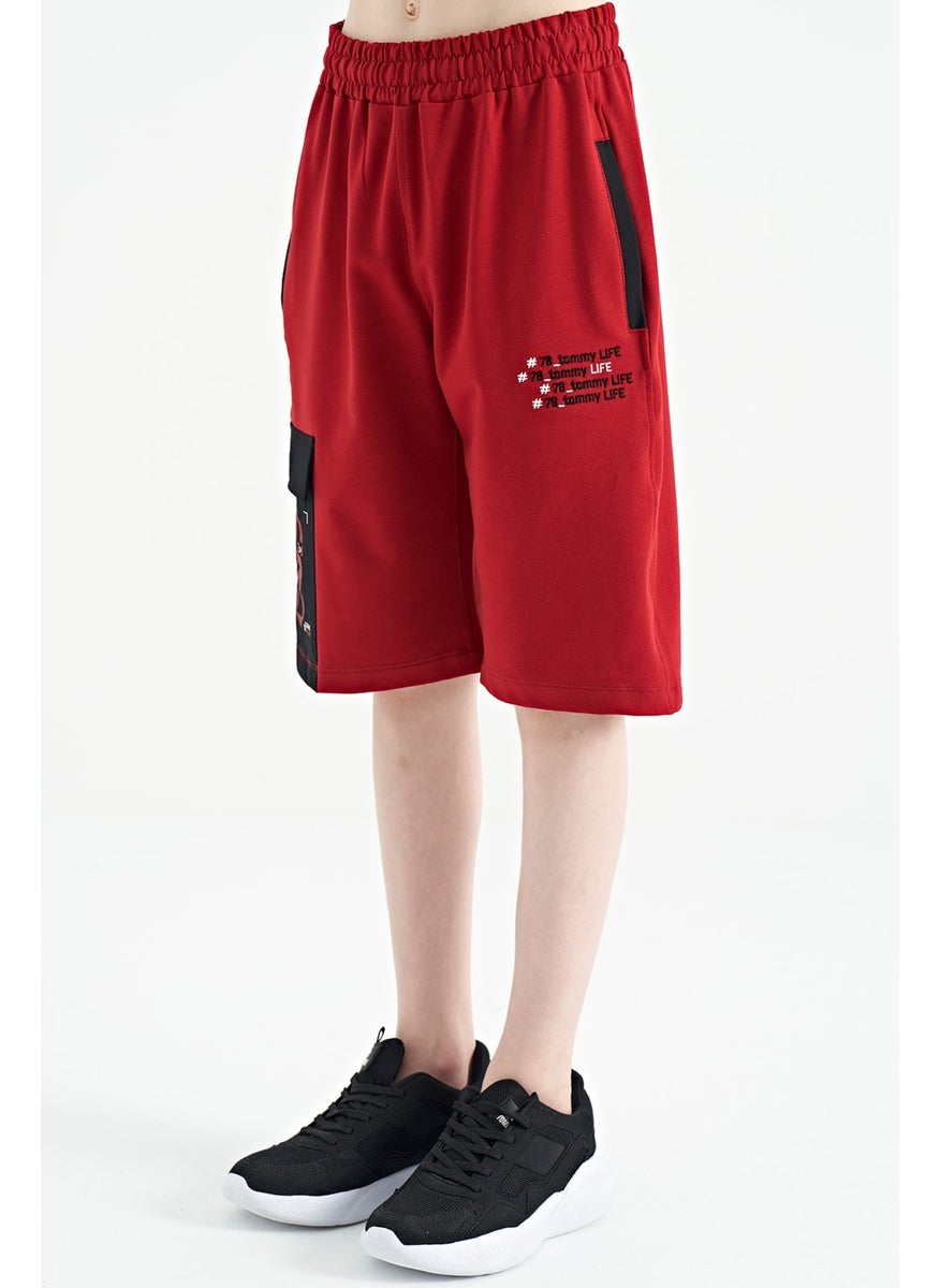 Red Side Pocket Detailed Embroidered Standard Pattern Boy Shorts - 11142