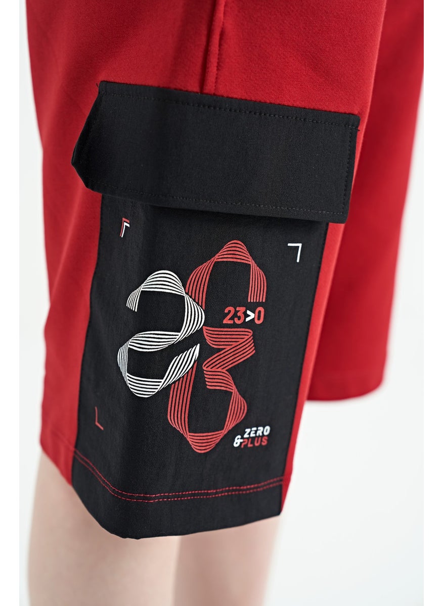 Red Side Pocket Detailed Embroidered Standard Pattern Boy Shorts - 11142
